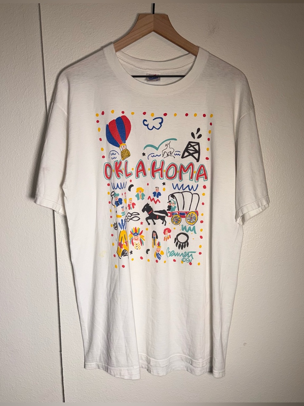 VINTAGE BERMEN 1991 Jerez’s Oklahoma art print graphic cartoon tshirt XL